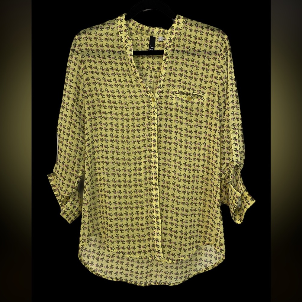 Kut from the Kloth Sheer Yellow Floral Top size Small
